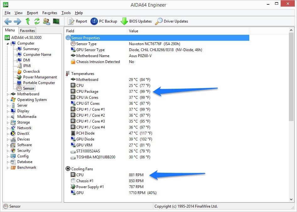 Arctic Freezer 7 PRO Rev.2: raffreddare la CPU con una piccola spesa | Recensione 4 Temperature e rpm ventole con dissi Arctic Freezer 7 PRO Rev.2; Asus P8 Z68-V con modalità ventole Auto "Standard"