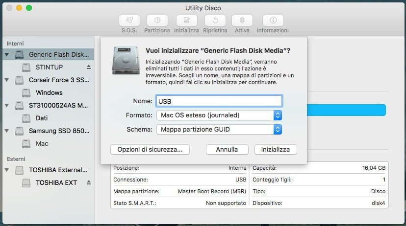 Inizializzazione della chiavetta USB