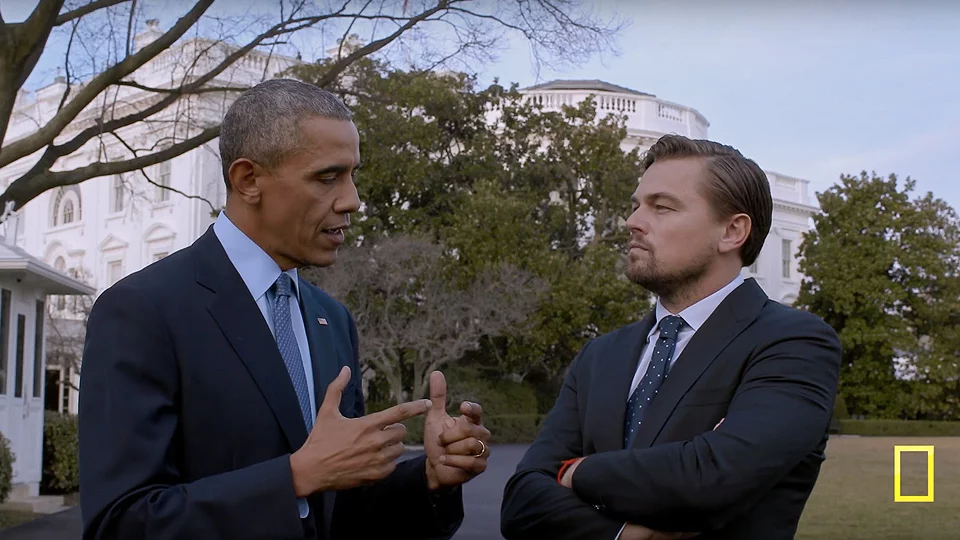 Leonardo Di Caprio discute sui cambiamenti climatici con il Presidenti degli Stati Uniti Barack Obama