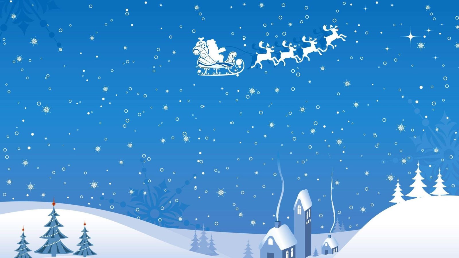 santa claus sleigh reindeer flying night home christmas snowflakes hd wallpapers