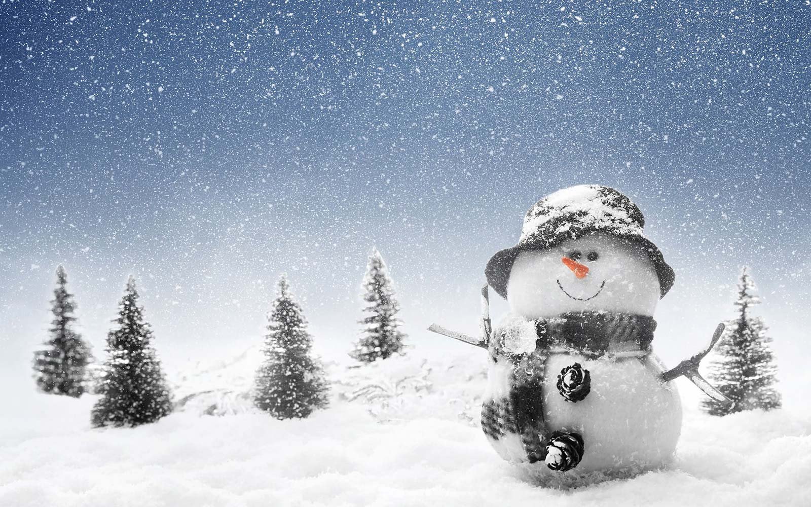 Winter Snowman Beautiful Snowfall Image