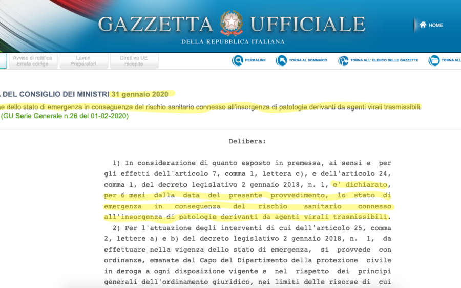 Stato d'emergenza in Gazzetta Ufficiale il 31 gennaio: bufala o verità? 1 Schermata 2020 03 24 alle 00 08 42