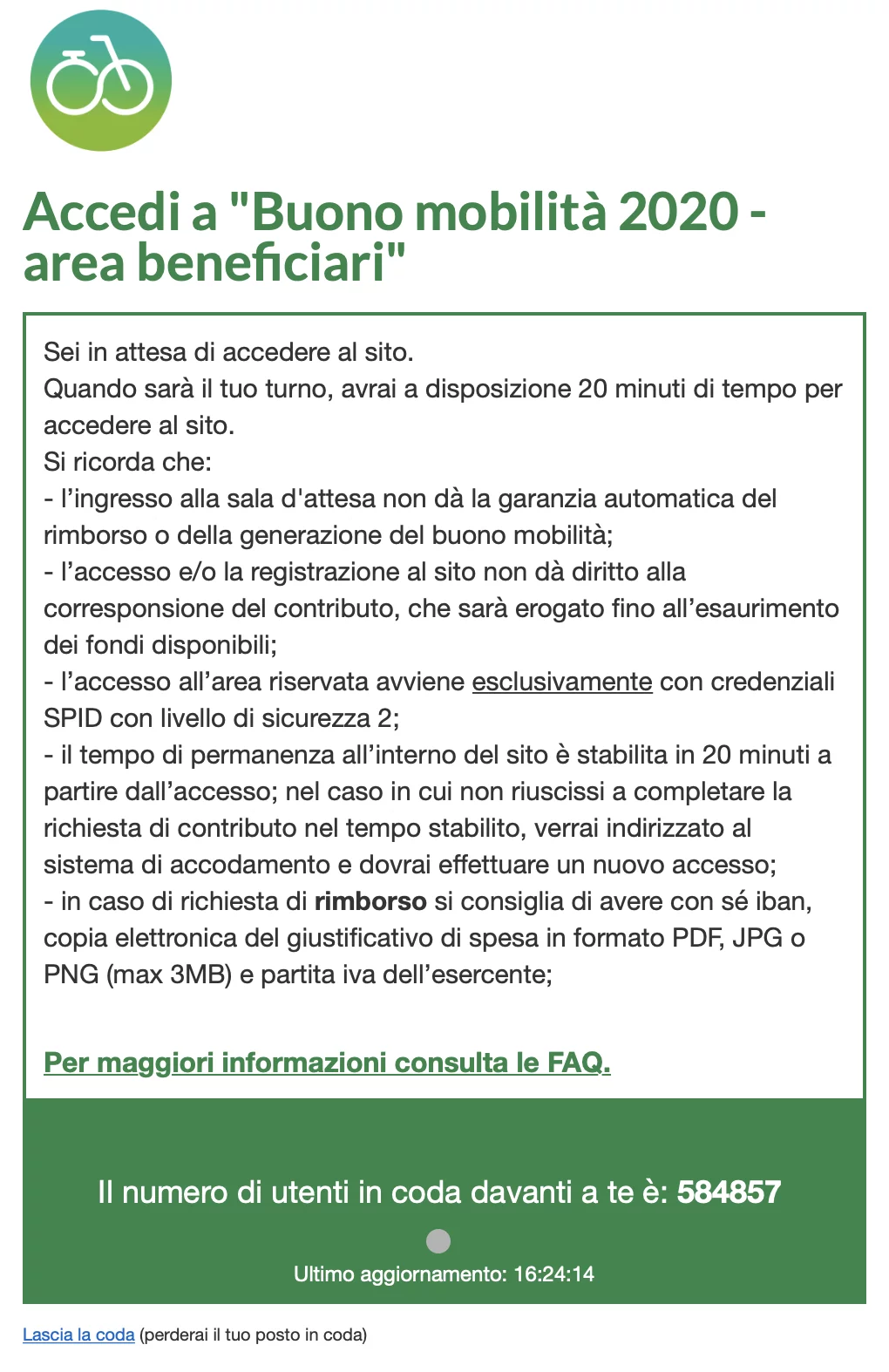 Buono Mobilità, SPID Poste down
