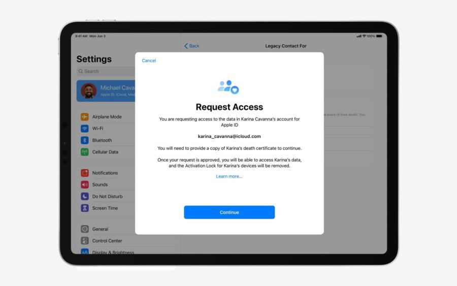 Come lasciare un account in eredità in caso di morte su iPhone con il Contatto erede 5 Claim Request iPad.0 result